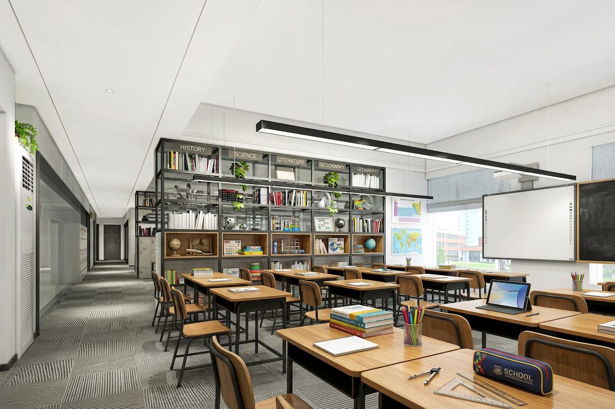 A modern, well-equipped K-12 classroom